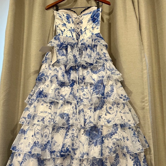 BABYONLINE STRAPLESS CHIFFON A-LINE PROM DRESS BLUE XS - Picture 5 of 15